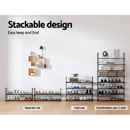 Artiss Shoe Rack 4-tier 16 Pairs Stackable Black.
