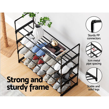 Artiss Shoe Rack 4-tier 16 Pairs Stackable Black.