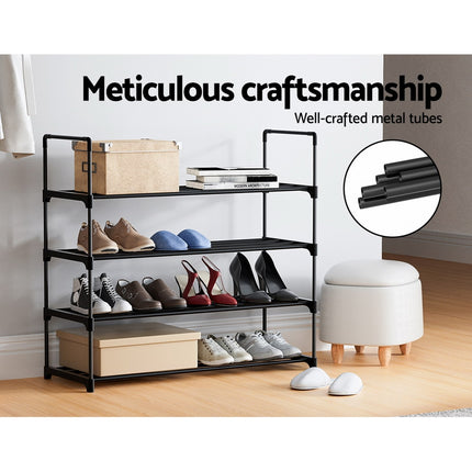 Artiss Shoe Rack 4-tier 16 Pairs Stackable Black.