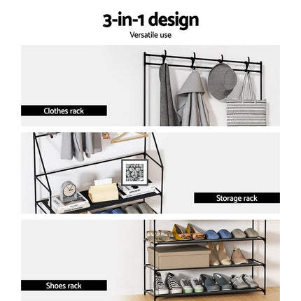 Artiss Shoe Rack Hall Tree 16 Pairs Black.