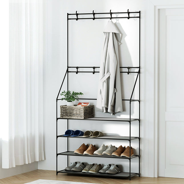 Artiss Shoe Rack Hall Tree 16 Pairs Black.