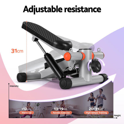 Everfit Mini Stepper with Resistance Rope Aerobic for Exercise Compact Home Workout Grey.