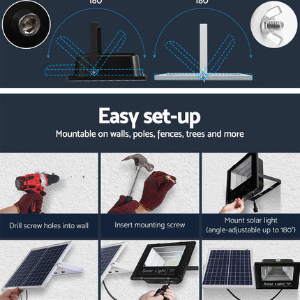 Leier 80 LED Solar Street Light 60W Flood Motion Sensor Remote Outdoor Wall Lamp.