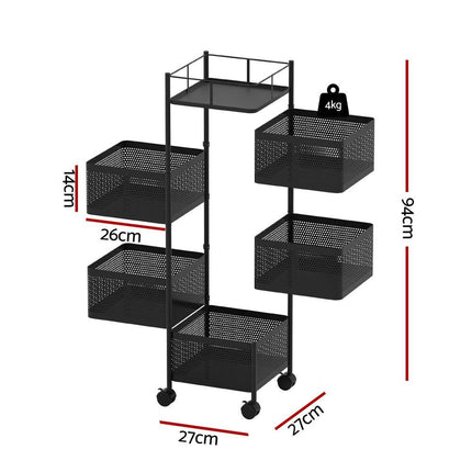Artiss Storage Trolley Kitchen Cart 5 Tiers Storage Rack Black.