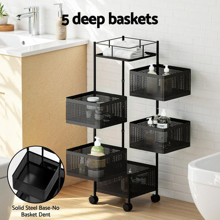 Artiss Storage Trolley Kitchen Cart 5 Tiers Storage Rack Black.