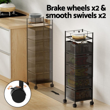 Artiss Storage Trolley Kitchen Cart 5 Tiers Storage Rack Black.