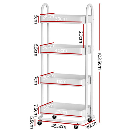 Artiss Storage Trolley Kitchen Cart 4 Tiers White.