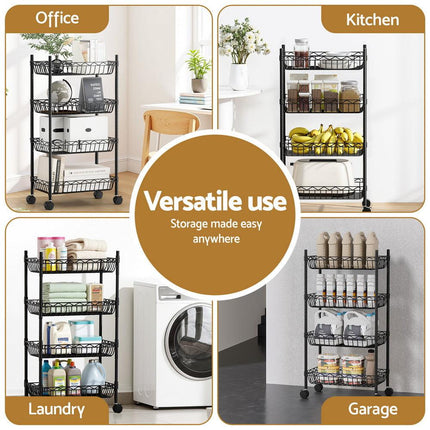 Artiss 4-Tier Shelving Unit Adjustable Garage Storage Kitchen Rack With Wheels.