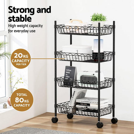 Artiss 4-Tier Shelving Unit Adjustable Garage Storage Kitchen Rack With Wheels.