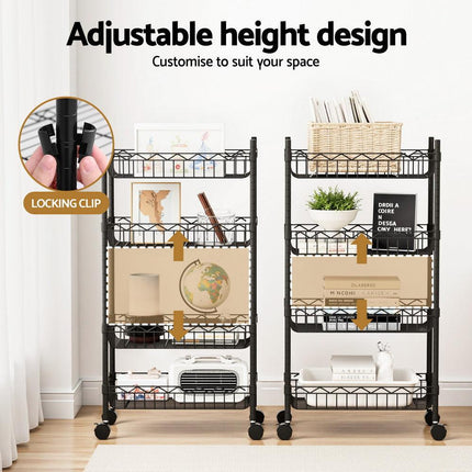 Artiss 4-Tier Shelving Unit Adjustable Garage Storage Kitchen Rack With Wheels.