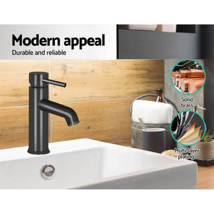 Cefito Bathroom Basin Mixer Tap Round Brass Faucet Vanity Laundry Black.