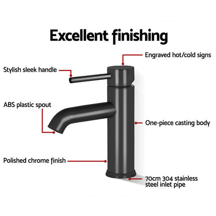 Cefito Bathroom Basin Mixer Tap Round Brass Faucet Vanity Laundry Black.