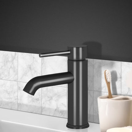 Cefito Bathroom Basin Mixer Tap Round Brass Faucet Vanity Laundry Black.