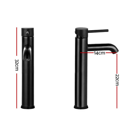 Cefito Bathroom Basin Mixer Tap Round Tall Faucet Vanity Laundry Black.