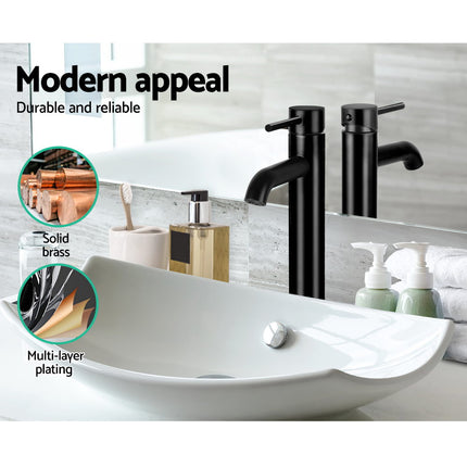 Cefito Bathroom Basin Mixer Tap Round Tall Faucet Vanity Laundry Black.