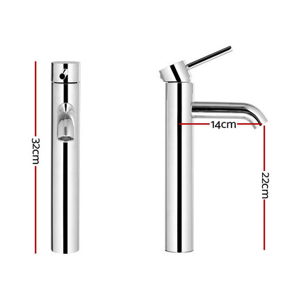Cefito Bathroom Basin Mixer Tap Round Tall Faucet Vanity Laundry Chrome.