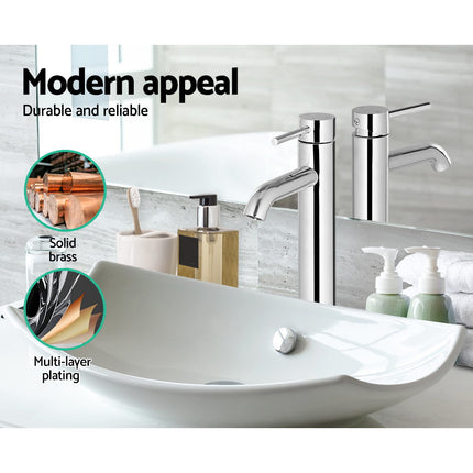 Cefito Bathroom Basin Mixer Tap Round Tall Faucet Vanity Laundry Chrome.