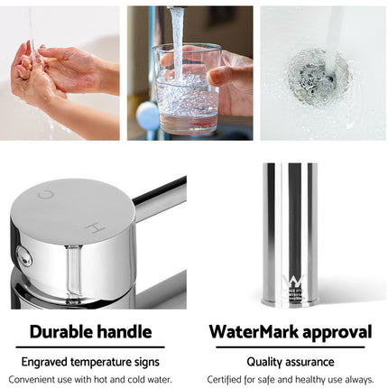 Cefito Bathroom Basin Mixer Tap Round Tall Faucet Vanity Laundry Chrome.