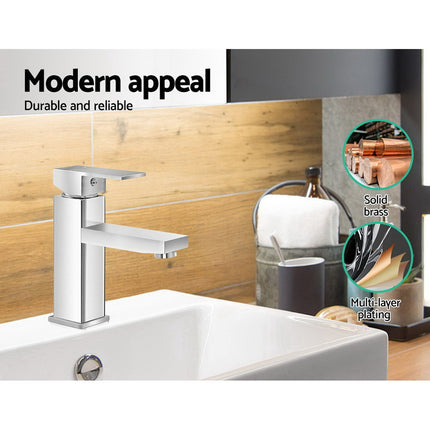 Cefito Bathroom Basin Mixer Tap Square Faucet Vanity Laundry Chrome.