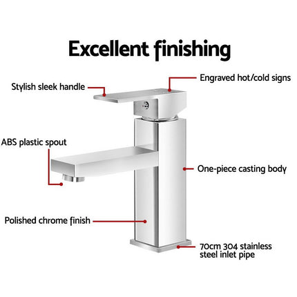 Cefito Bathroom Basin Mixer Tap Square Faucet Vanity Laundry Chrome.