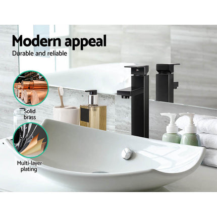 Cefito Bathroom Basin Mixer Tap Square Tall Faucet Vanity Laundry Black.