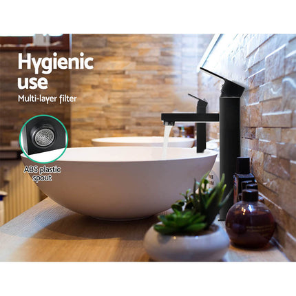 Cefito Bathroom Basin Mixer Tap Square Tall Faucet Vanity Laundry Black.