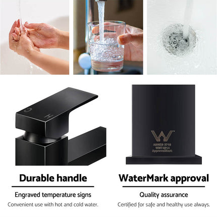Cefito Bathroom Basin Mixer Tap Square Tall Faucet Vanity Laundry Black.
