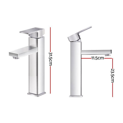 Cefito Bathroom Basin Mixer Tap Square Tall Faucet Vanity Laundry Chrome.