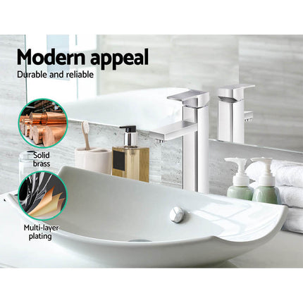 Cefito Bathroom Basin Mixer Tap Square Tall Faucet Vanity Laundry Chrome.