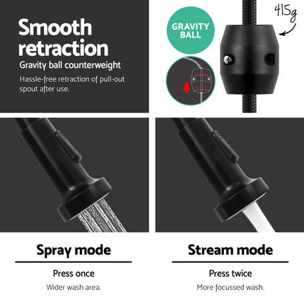 Cefito Kitchen Mixer Tap Pull Down 2 Modes Sink Faucet Basin Laundry Black.