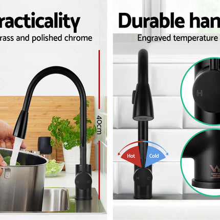 Cefito Kitchen Mixer Tap Pull Out 2 Mode Sink Faucet Basin Laundry Black.