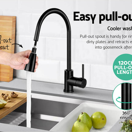Cefito Kitchen Mixer Tap Pull Out 2 Mode Sink Faucet Basin Laundry Black.