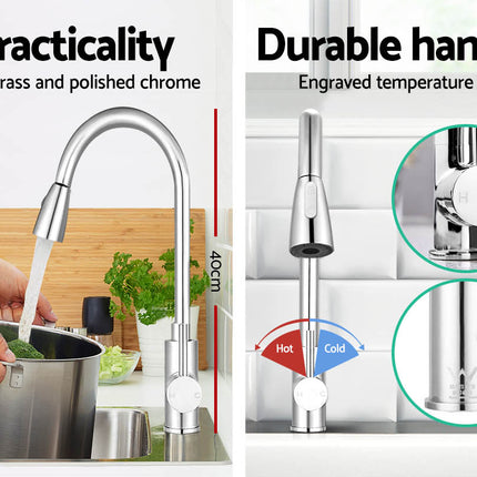 Cefito Kitchen Mixer Tap Pull Out 2 Mode Sink Faucet Basin Laundry Chrome.