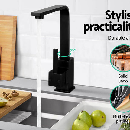 Cefito Kitchen Mixer Tap Mixer Square Sink Faucet Basin Laundry Black.