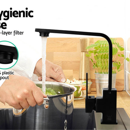 Cefito Kitchen Mixer Tap Mixer Square Sink Faucet Basin Laundry Black.