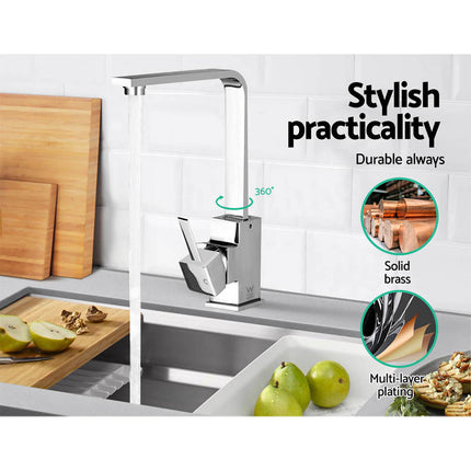 Cefito Kitchen Mixer Tap Mixer Square Sink Faucet Basin Laundry Chrome.