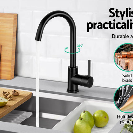 Cefito Kitchen Mixer Tap Mixer Round Sink Faucet Basin Laundry Black.