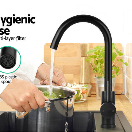 Cefito Kitchen Mixer Tap Mixer Round Sink Faucet Basin Laundry Black.