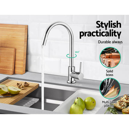 Cefito Kitchen Mixer Tap Mixer Round Sink Faucet Basin Laundry Chrome.