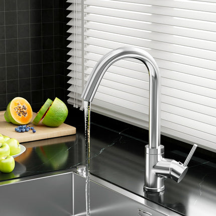 Cefito Kitchen Mixer Tap Mixer Round Sink Faucet Basin Laundry Chrome.