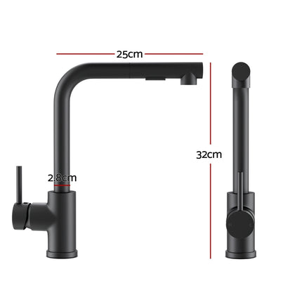 Cefito Kitchen Mixer Tap Pull Out Rectangle 2 Mode Sink Basin Faucet Swivel WELS Black.