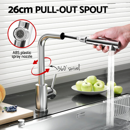 Cefito Kitchen Mixer Tap Pull Out Rectangle 2 Mode Sink Basin Faucet Swivel WELS Chrome.