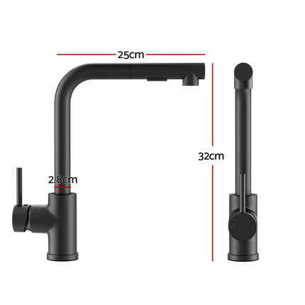 Cefito Kitchen Mixer Tap Pull Out Round 2 Mode Sink Basin Faucet Swivel WELS Black.