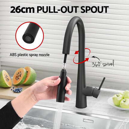 Cefito Kitchen Mixer Tap Pull Out Round 2 Mode Sink Basin Faucet Swivel WELS Black.