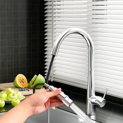 Cefito Kitchen Mixer Tap Pull Out Round 2 Mode Sink Basin Faucet Swivel WELS Chrome.