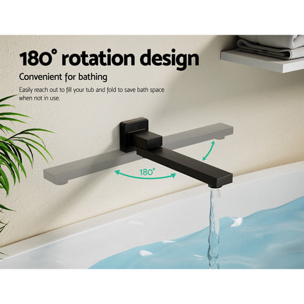Cefito Bathroom Mixer Spout Wall Bath Tap Square Swivel Bathtub Black.