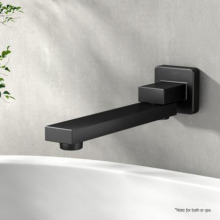 Cefito Bathroom Mixer Spout Wall Bath Tap Square Swivel Bathtub Black.