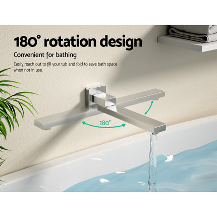 Cefito Bathroom Mixer Spout Wall Bath Tap Square Swivel Bathtub Chrome.