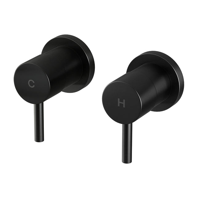 Cefito Basin Twin Tap Wall Round Brass Faucet Shower Bathtub Black.