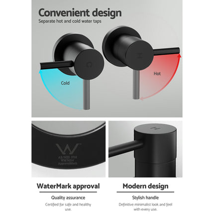 Cefito Basin Twin Tap Wall Round Brass Faucet Shower Bathtub Black.